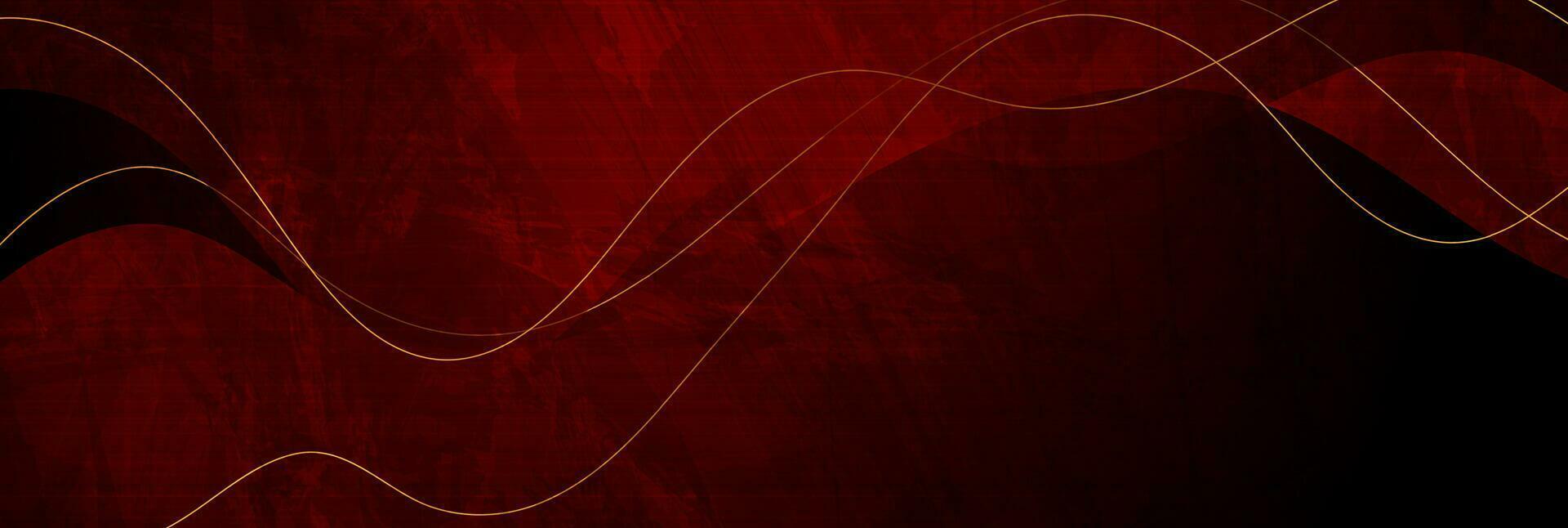 Dark red grunge corporate wavy background with golden lines vector