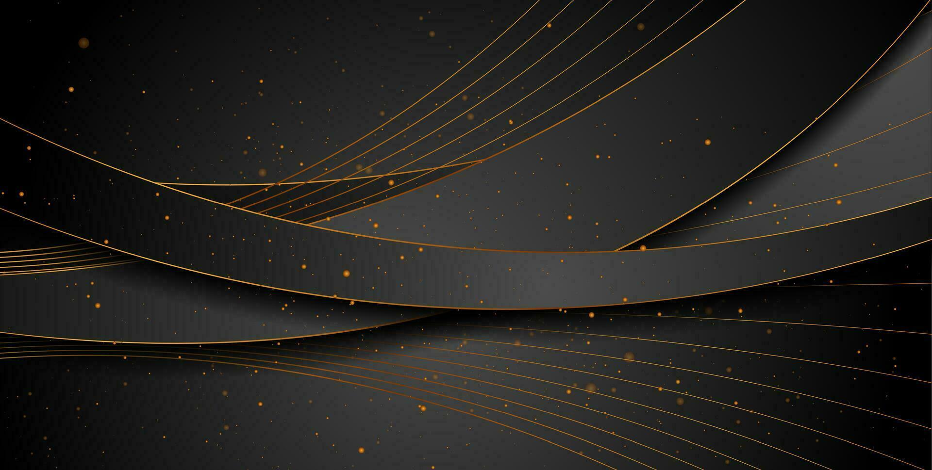 Black abstract corporate wavy background with golden dots vector