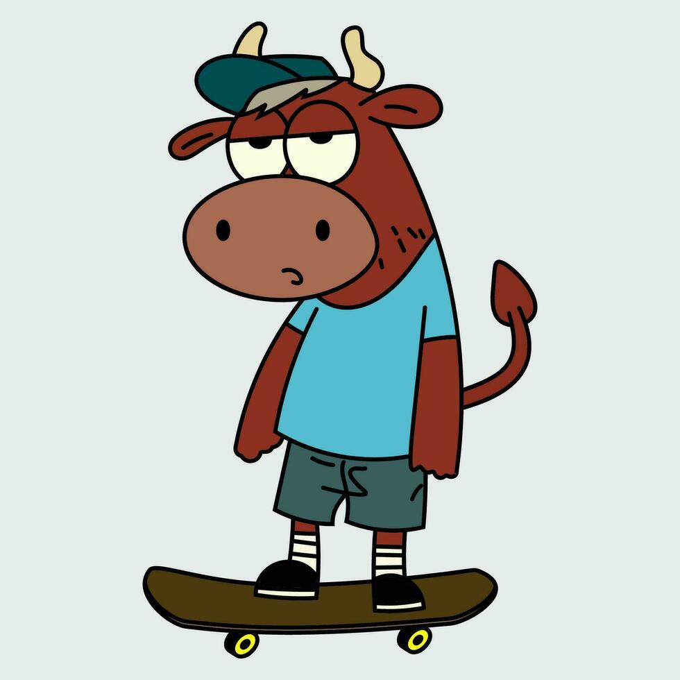 cute vector of cow riding a skateboard