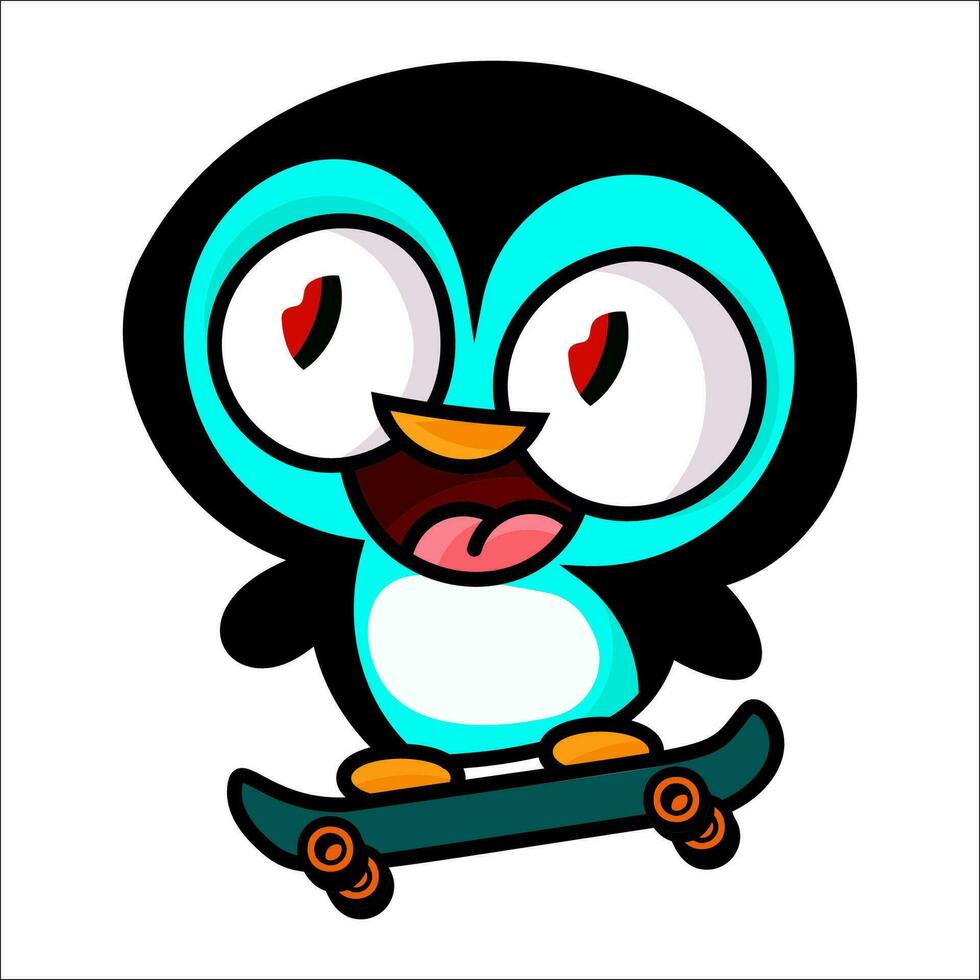 linda pingüino montando un patineta vector