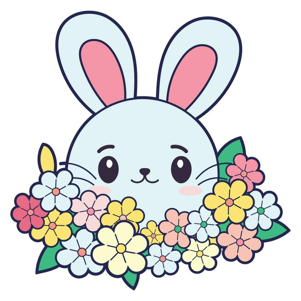 vector of cute rabbits among flowers