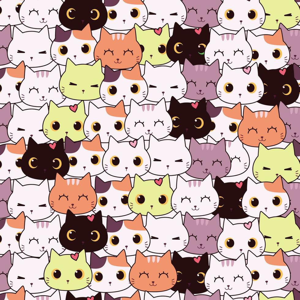 Seamless pattern design with cute kitten head vector