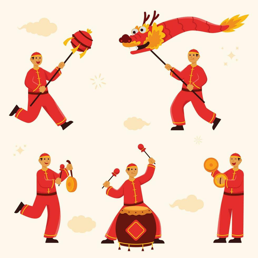 Dragon Dance Performer Character Collection vector
