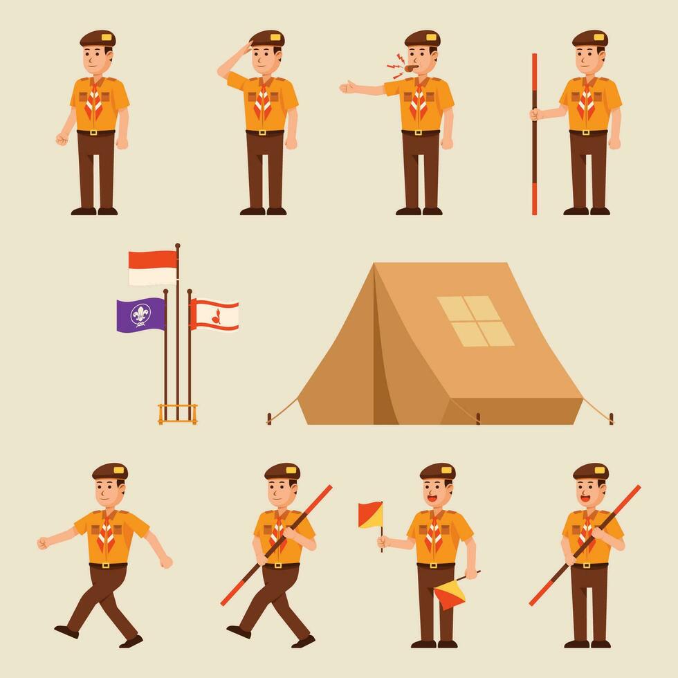 Indonesia Scout Boy Character Collection vector