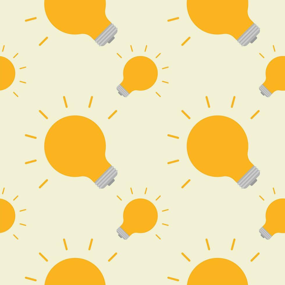 Light bulb Seamless Pattern Vector Illustration. Concept for inspiration of big ideas, innovation. Isolated on color background.