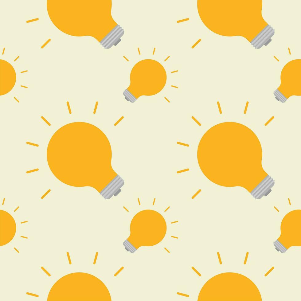 Light bulb Seamless Pattern Vector Illustration. Concept for inspiration of big ideas, innovation. Isolated on color background.