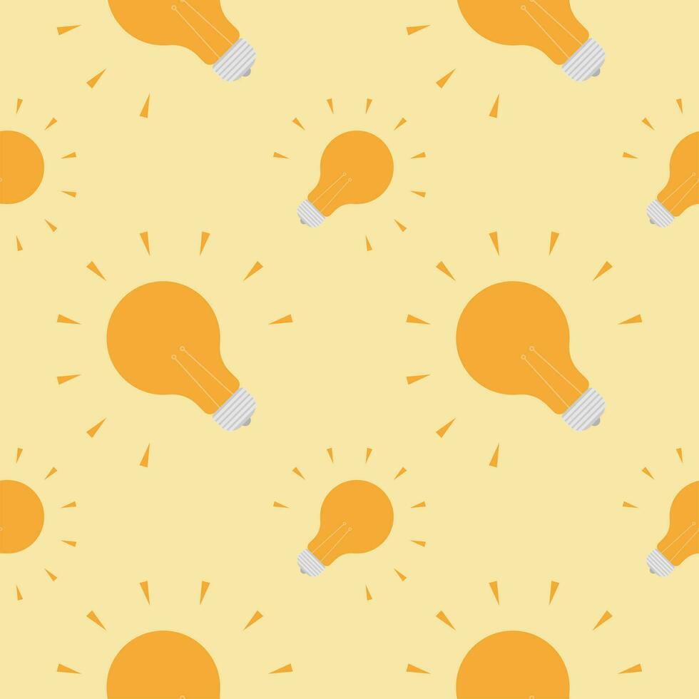 Light bulb Seamless Pattern Vector Illustration. Concept for inspiration of big ideas, innovation. Isolated on color background.