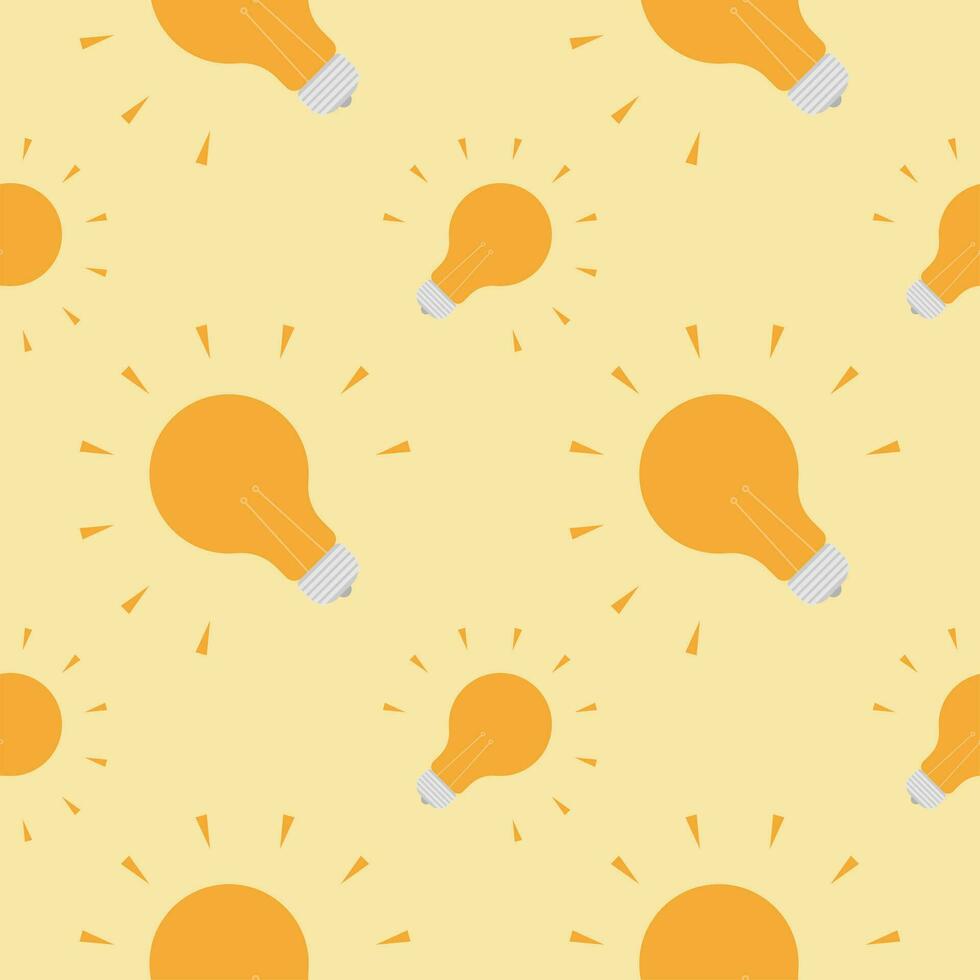 Light bulb Seamless Pattern Vector Illustration. Concept for inspiration of big ideas, innovation. Isolated on color background.