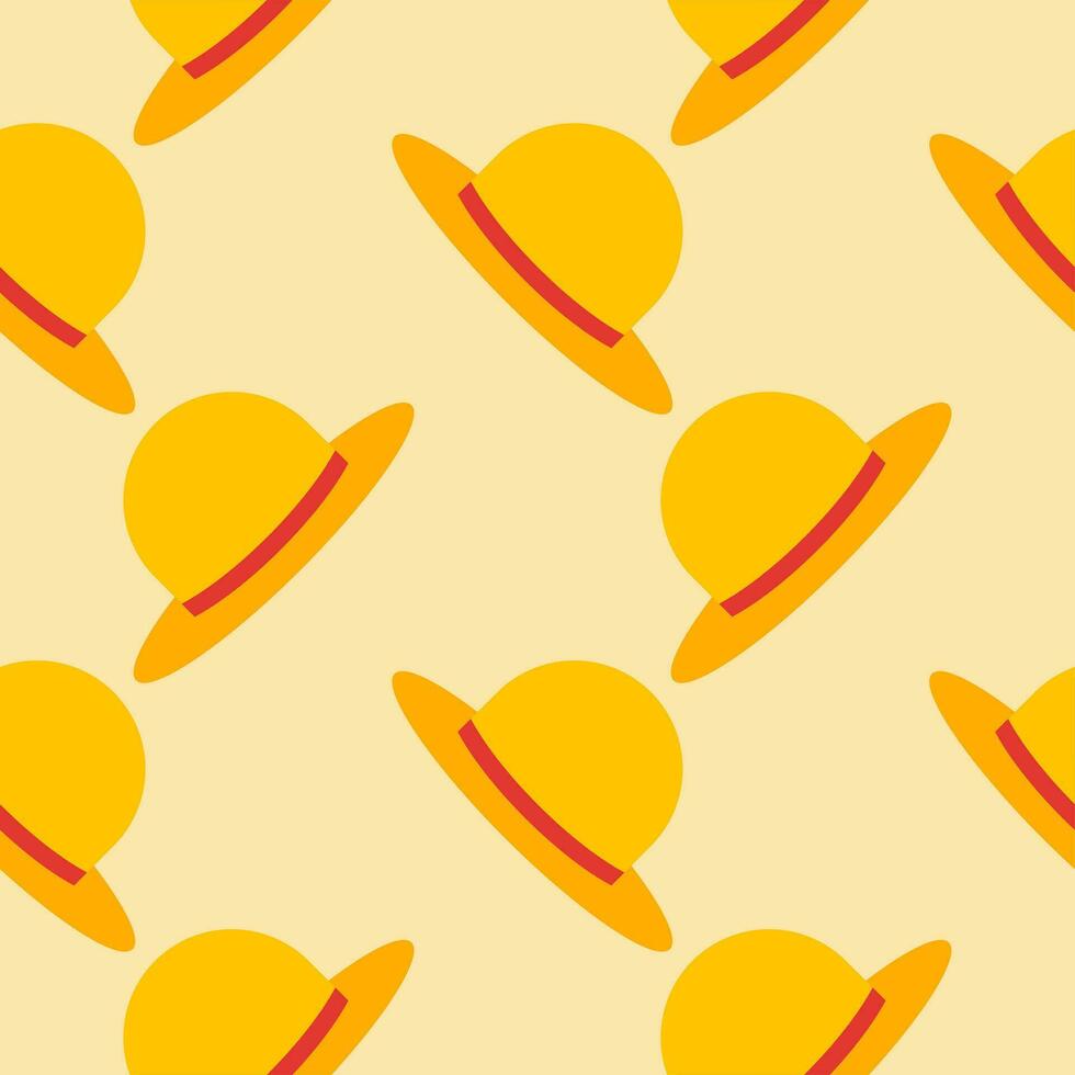 straw hat seamless pattern vector illustration. Vacation and rest in tropical country. Seasonal summer rest and relaxation. Seamless pattern print, background or wallpaper. Vector in flat style