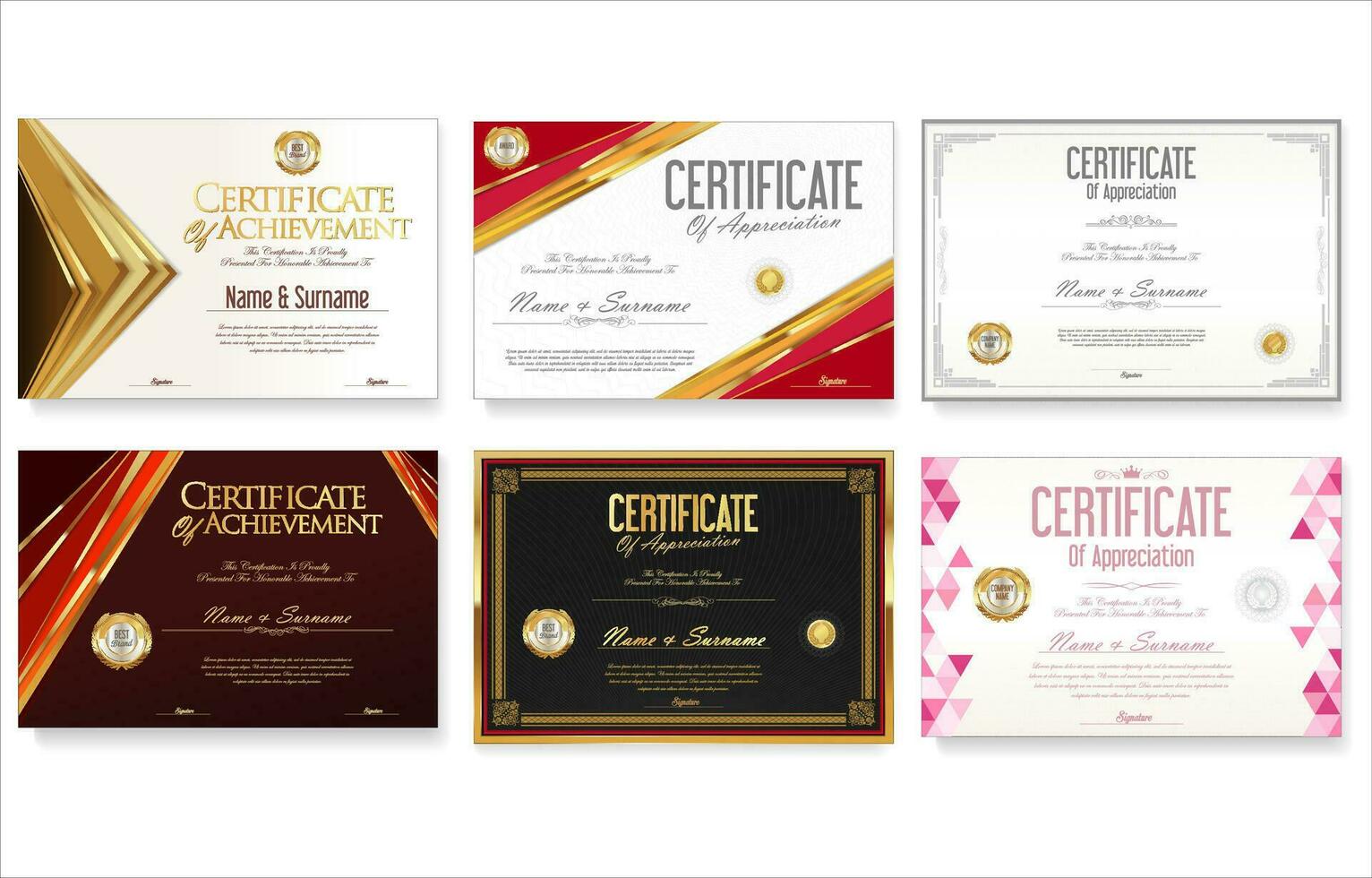 Collection of Certificate or diploma retro design template vector illustration