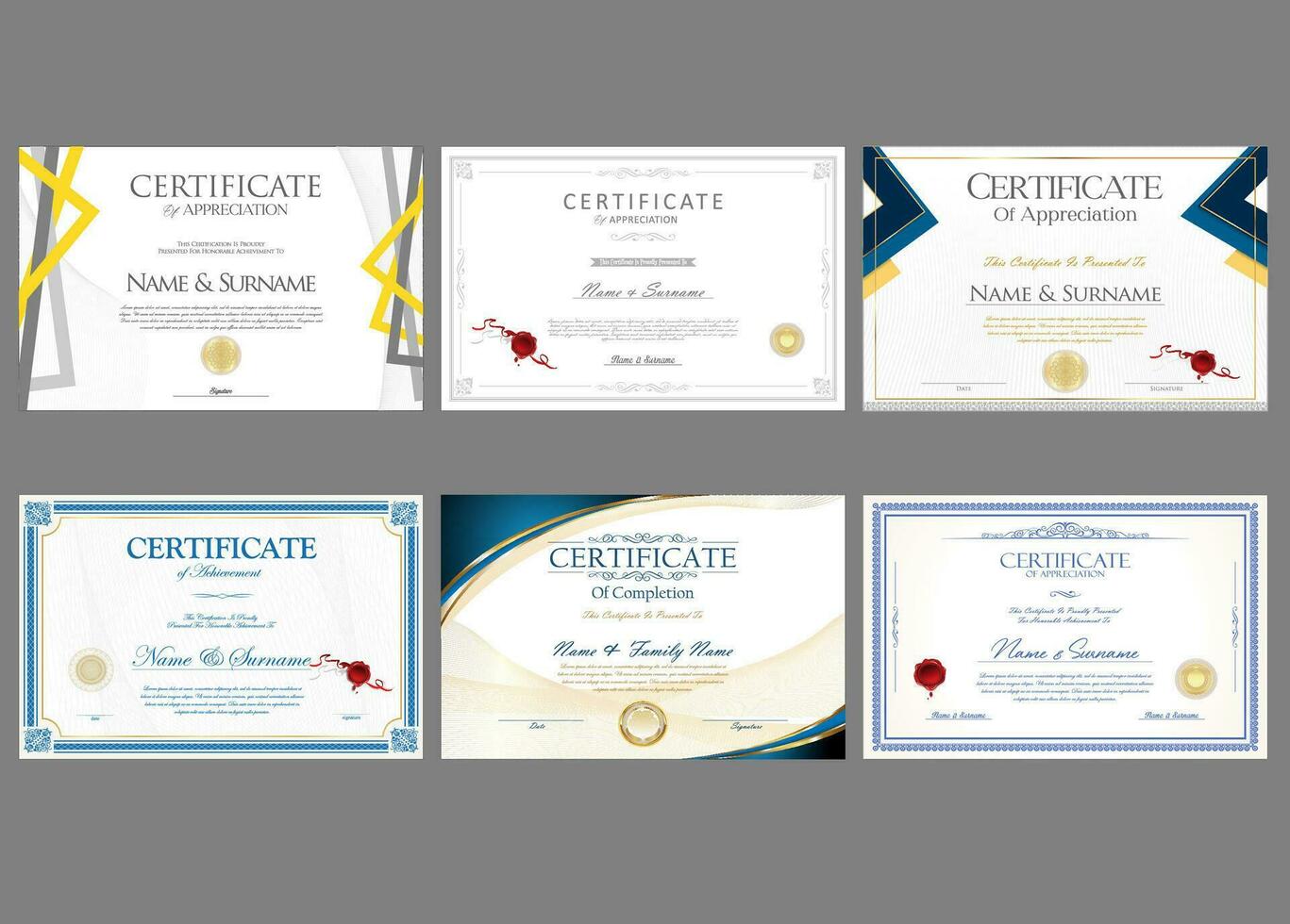 Collection of Certificate retro design template vector