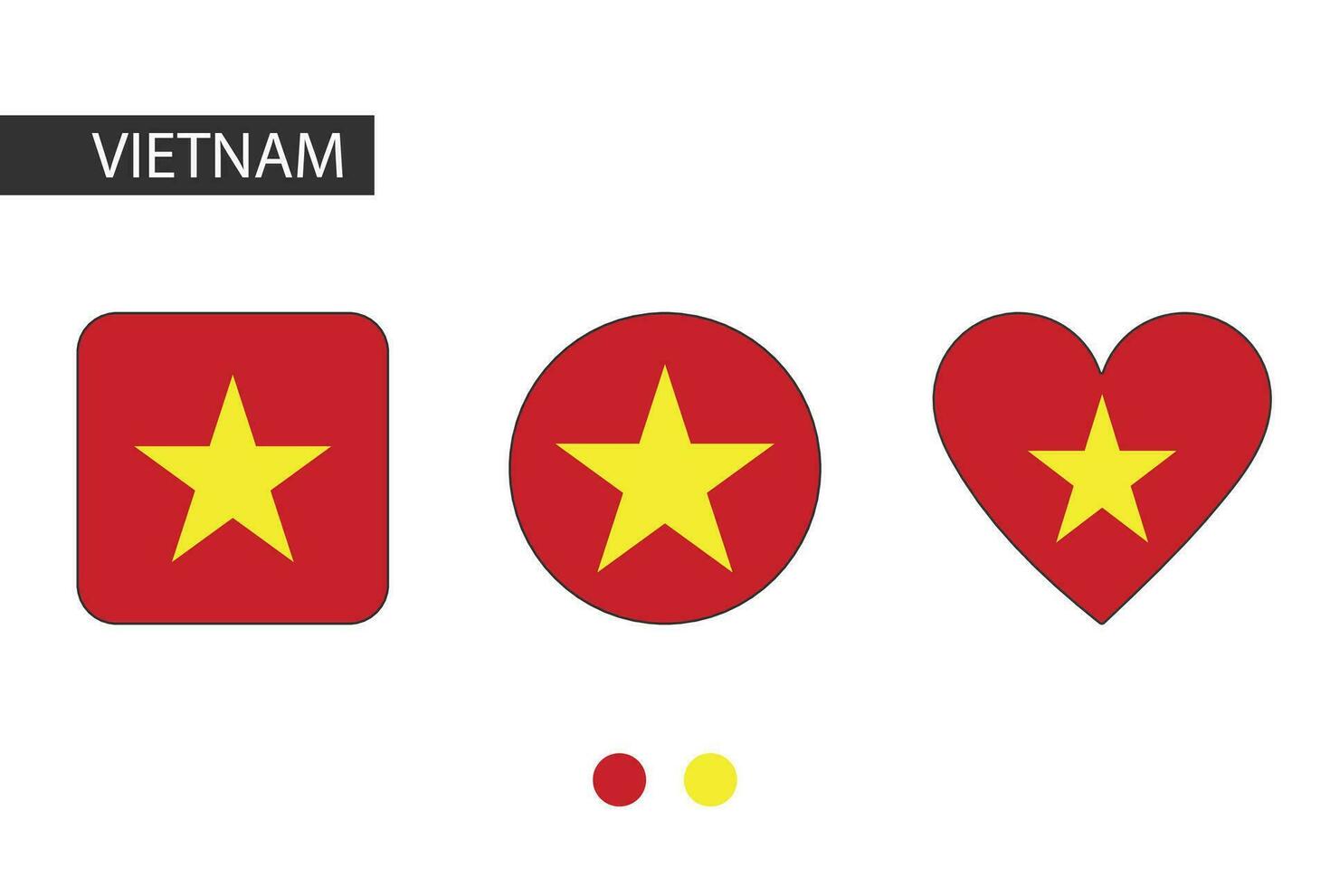 Vietnam 3 shapes square, circle, heart with city flag. Isolated on white background. vector
