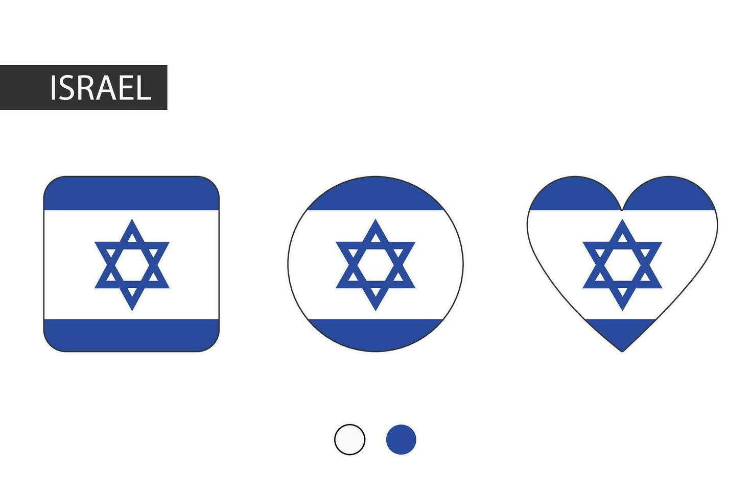 Israel 3 shapes square, circle, heart with city flag. Isolated on white background. vector