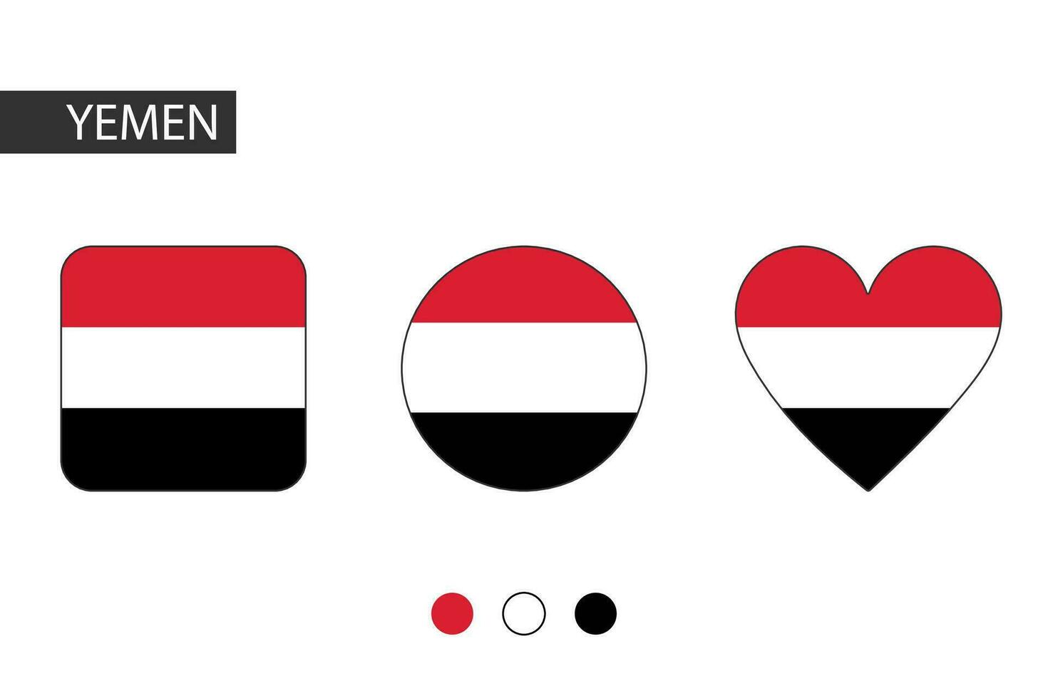 Yemen 3 shapes square, circle, heart with city flag. Isolated on white background. vector