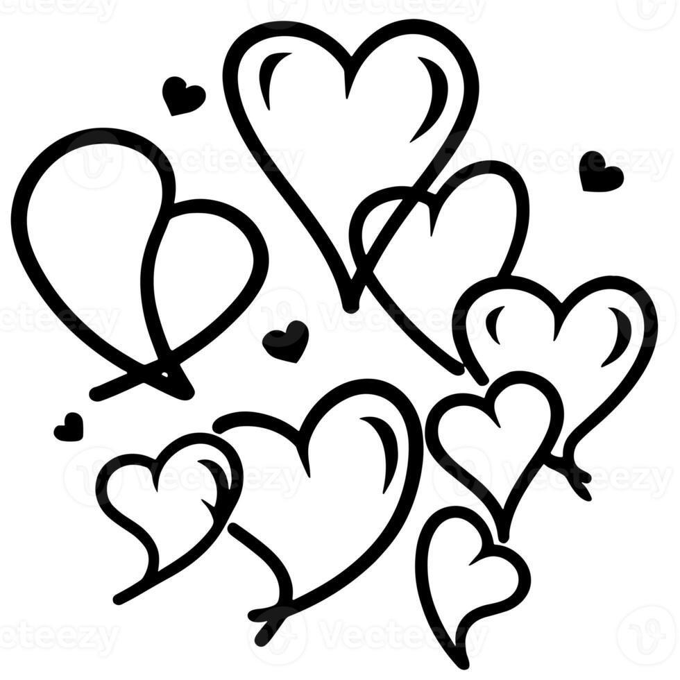 AI generated graphics of hearts on a white background drawn with a black line photo