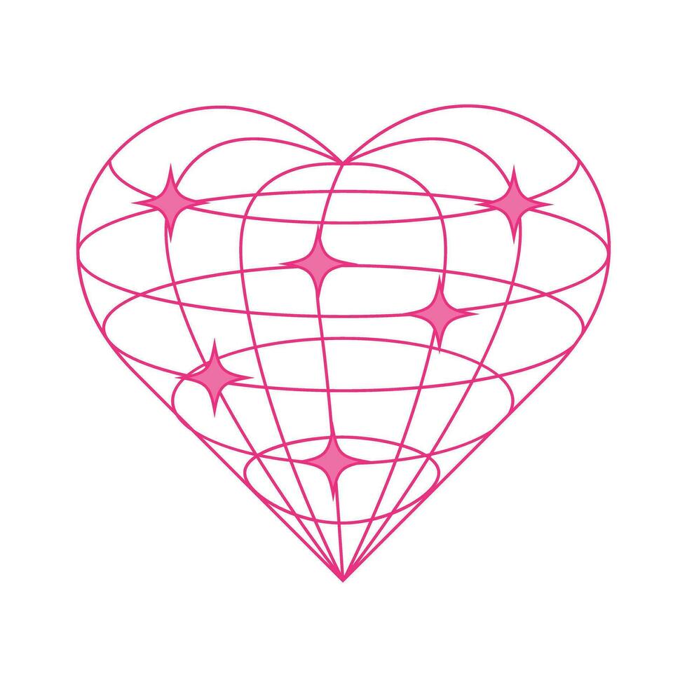 rosado estructura metálica corazón con estrellas en y2k estilo. vector ilustración