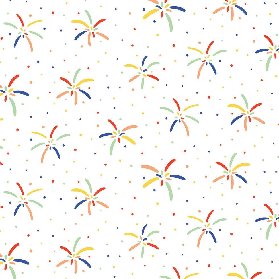 Vector illustration of hand drawn colorful fireworks pattern