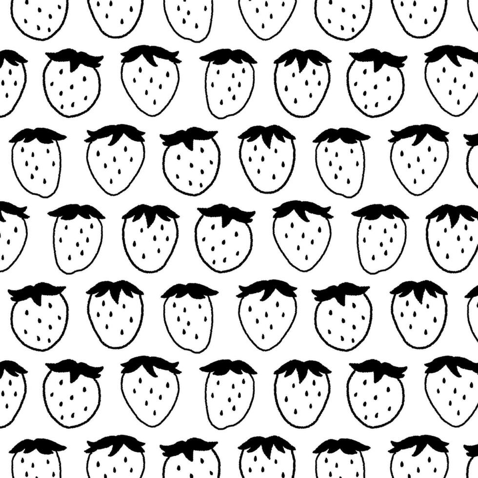 Hand drawn vector illustration of strawberry pattern. Pattern for textile, fabric, wrapping paper. Cute background in black and white.
