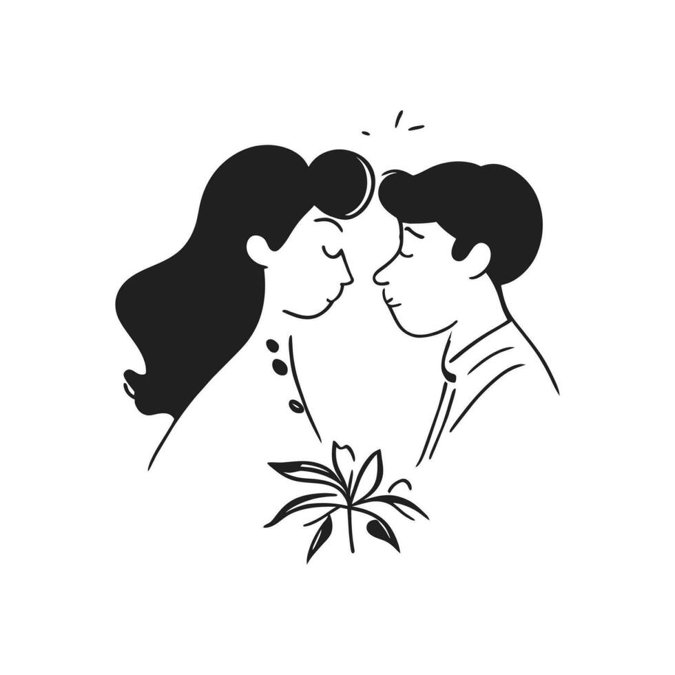 Vector happy couple hand drawn vector illustration in sketch doodle style