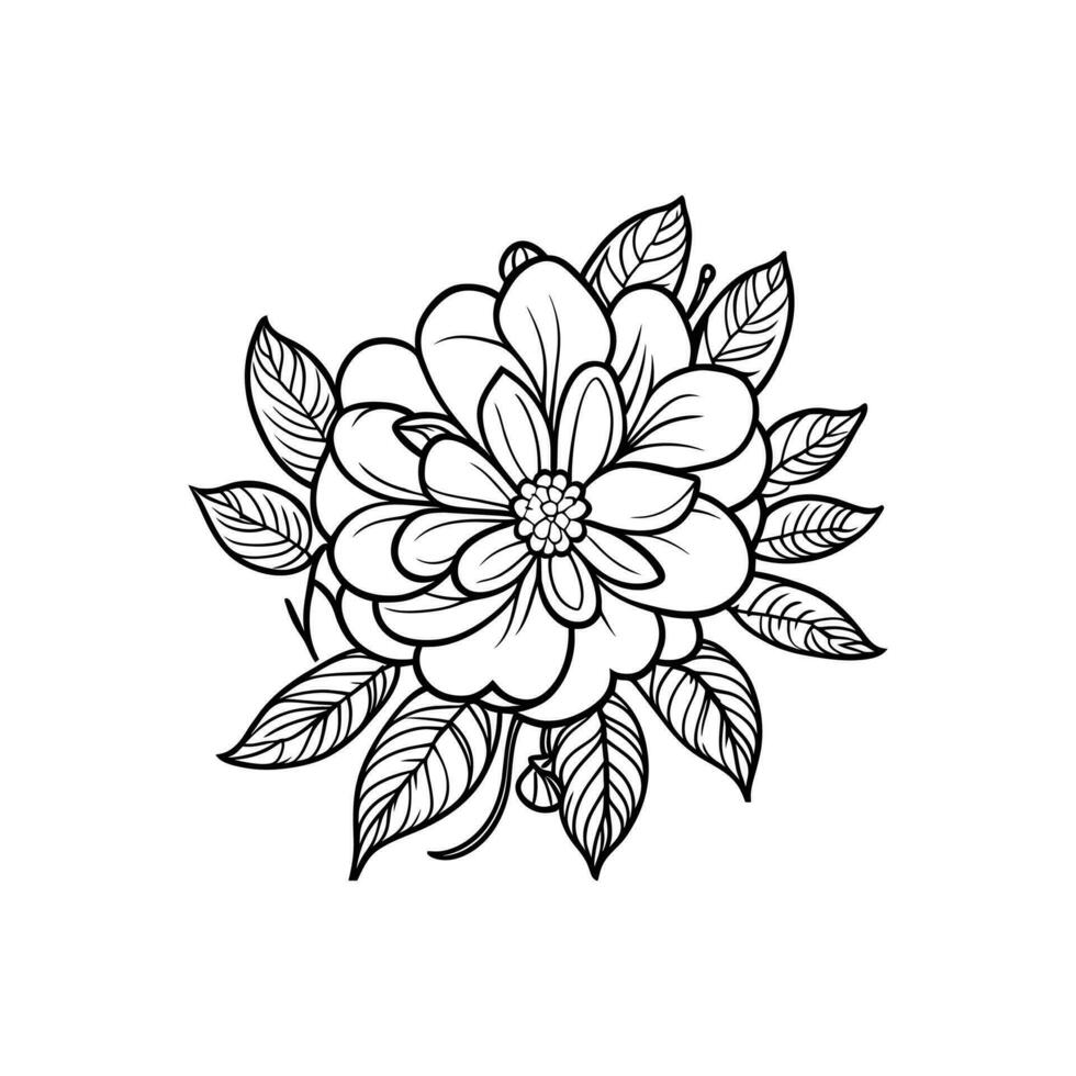 Vector beautiful hand drawn single black and white flower outline isolated on white background vector art