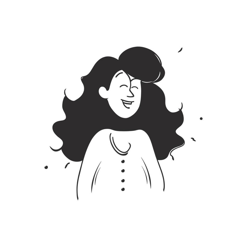 Portrait of a happy positive woman in hand drawn doodle style vector illustration