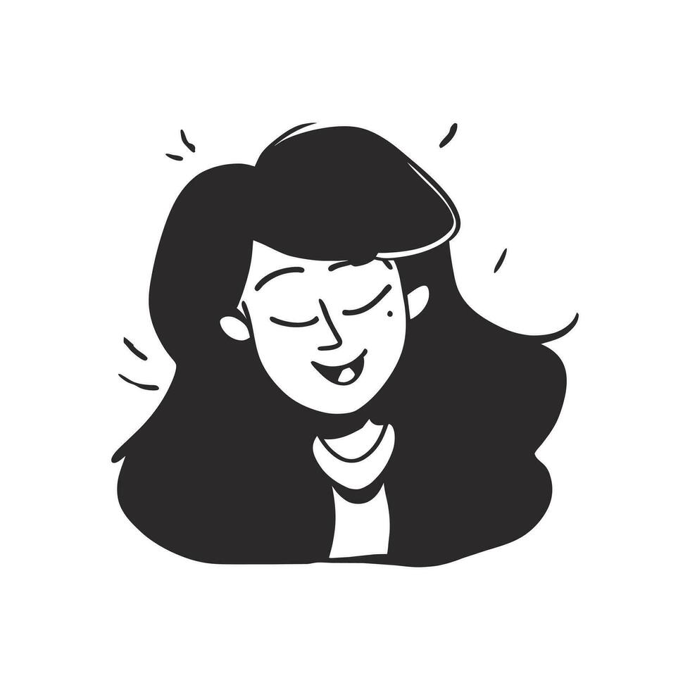 retrato de un contento positivo mujer en mano dibujado garabatear estilo vector ilustración