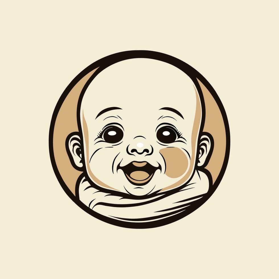 Vector portrait of a happy baby in hand drawn doodle style vector illustration