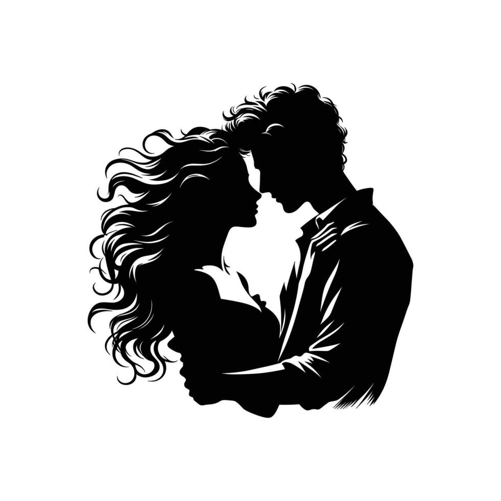 silhouette of a romantic couple in black and white vector