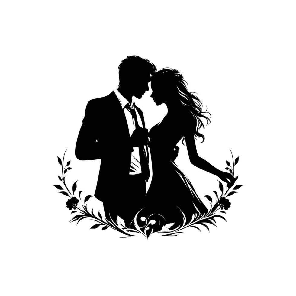 silhouette of a romantic couple in black and white vector