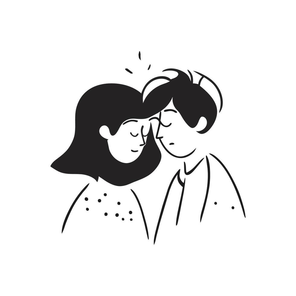 Vector happy couple hand drawn vector illustration in sketch doodle style