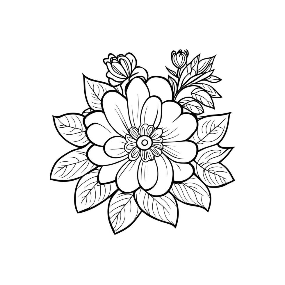 Vector beautiful hand drawn single black and white flower outline isolated on white background vector art