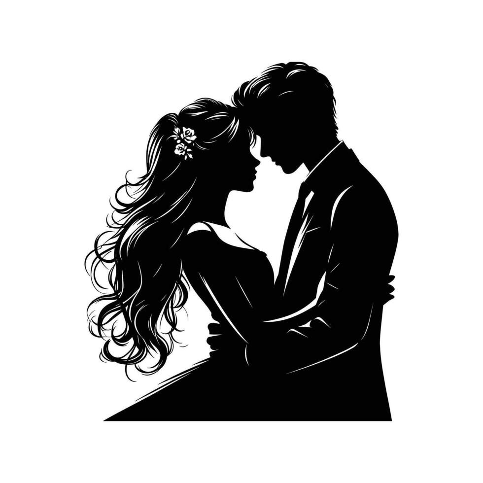 silhouette of a romantic couple in black and white vector