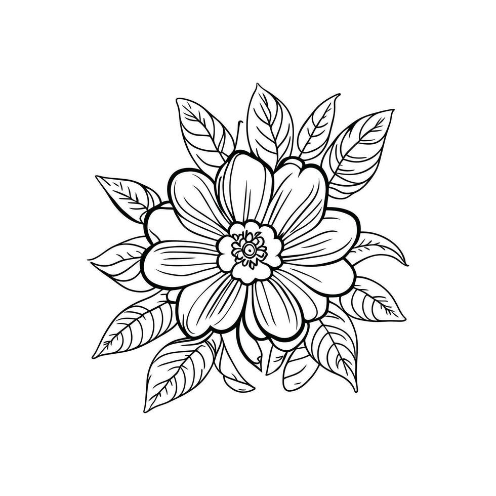 Vector beautiful hand drawn single black and white flower outline isolated on white background vector art