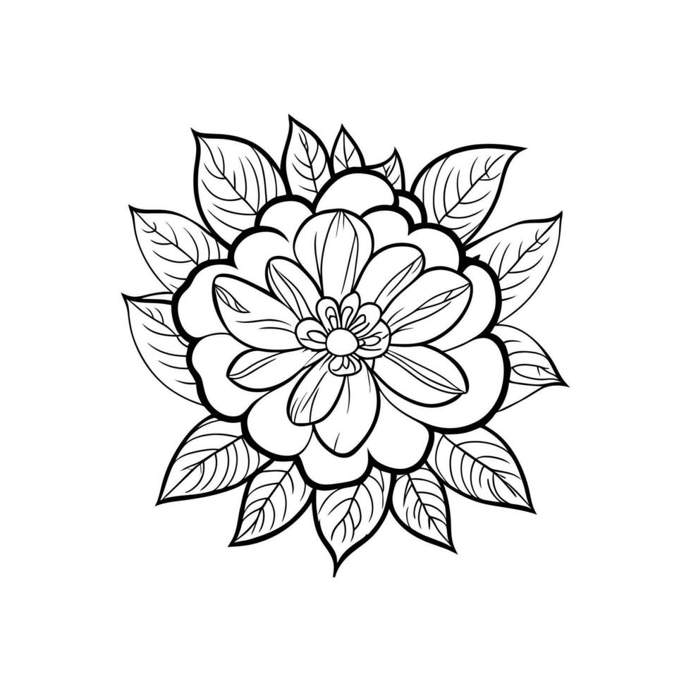 Vector beautiful hand drawn single black and white flower outline isolated on white background vector art