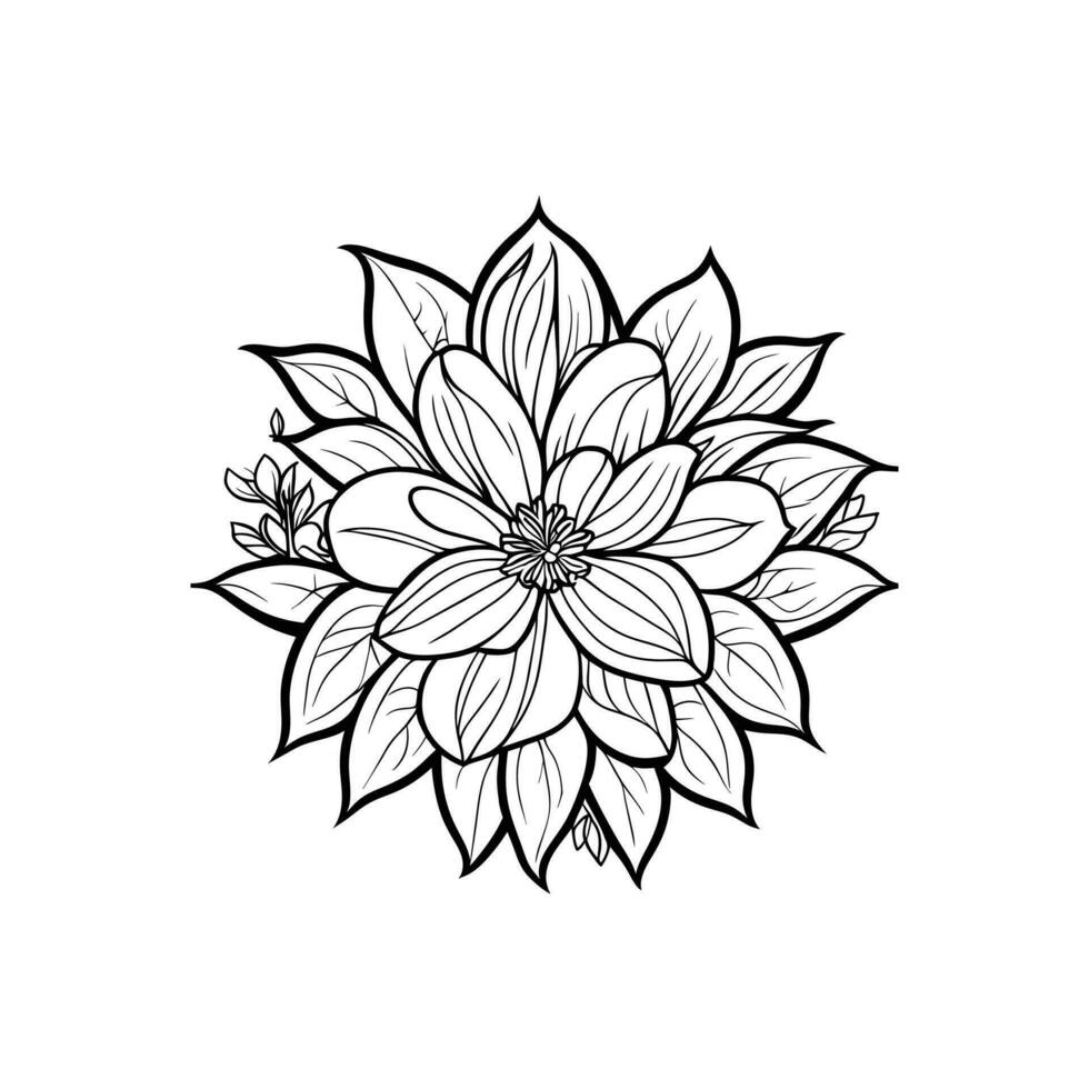 Vector beautiful hand drawn single black and white flower outline isolated on white background vector art