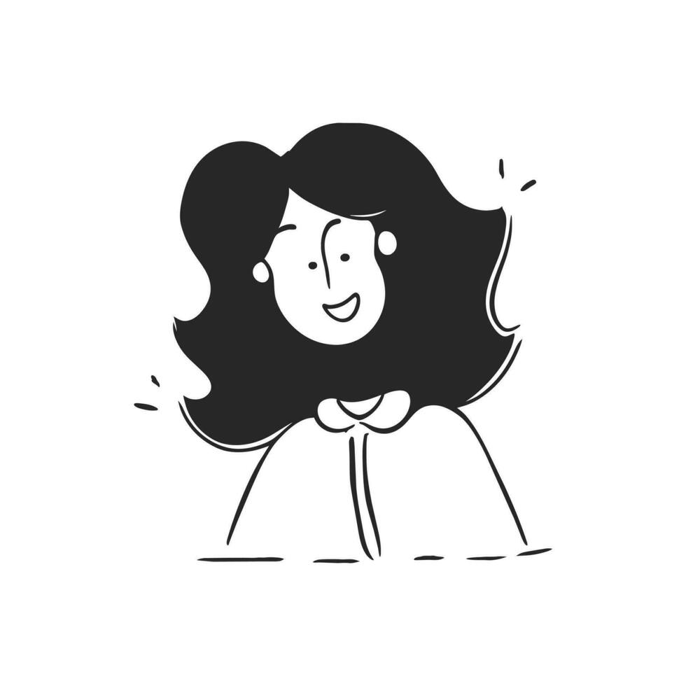 Portrait of a happy positive woman in hand drawn doodle style vector illustration
