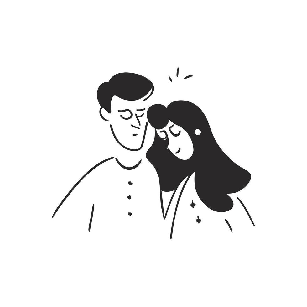 Vector happy couple hand drawn vector illustration in sketch doodle style