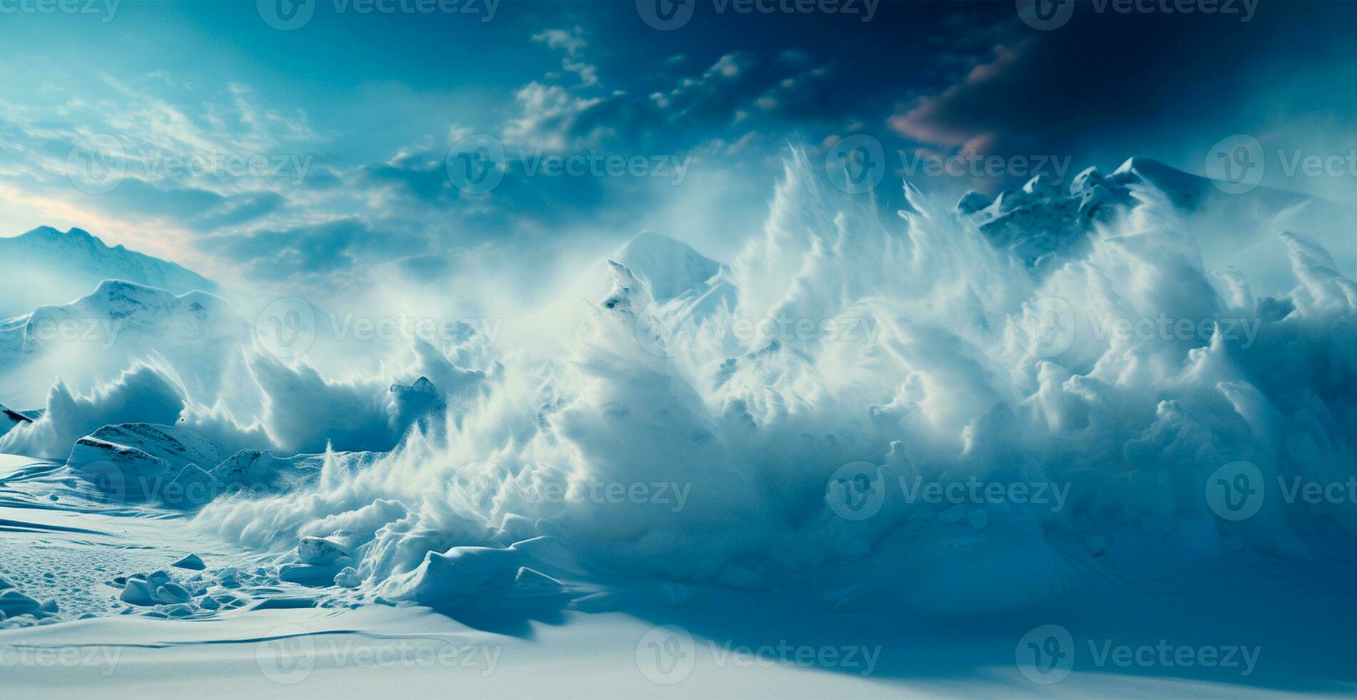 AI generated Blizzard in the mountains, strong hurricane wind - AI generated image photo