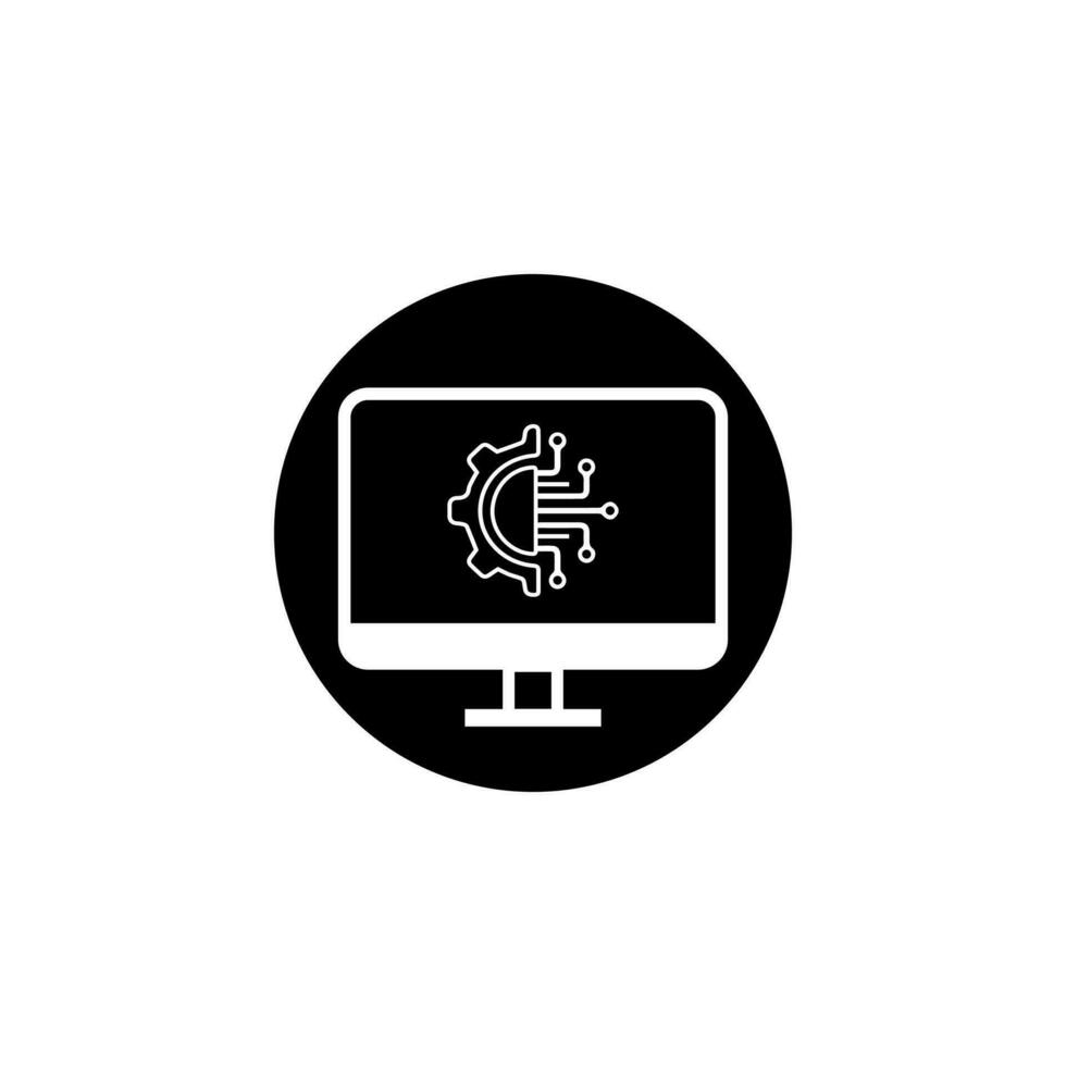 Digital technology gear computer icon concept. circuit board icon vector graphic illustration.