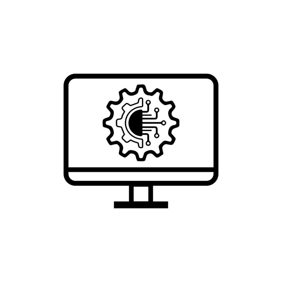 Digital technology gear computer icon concept. circuit board icon vector graphic illustration.