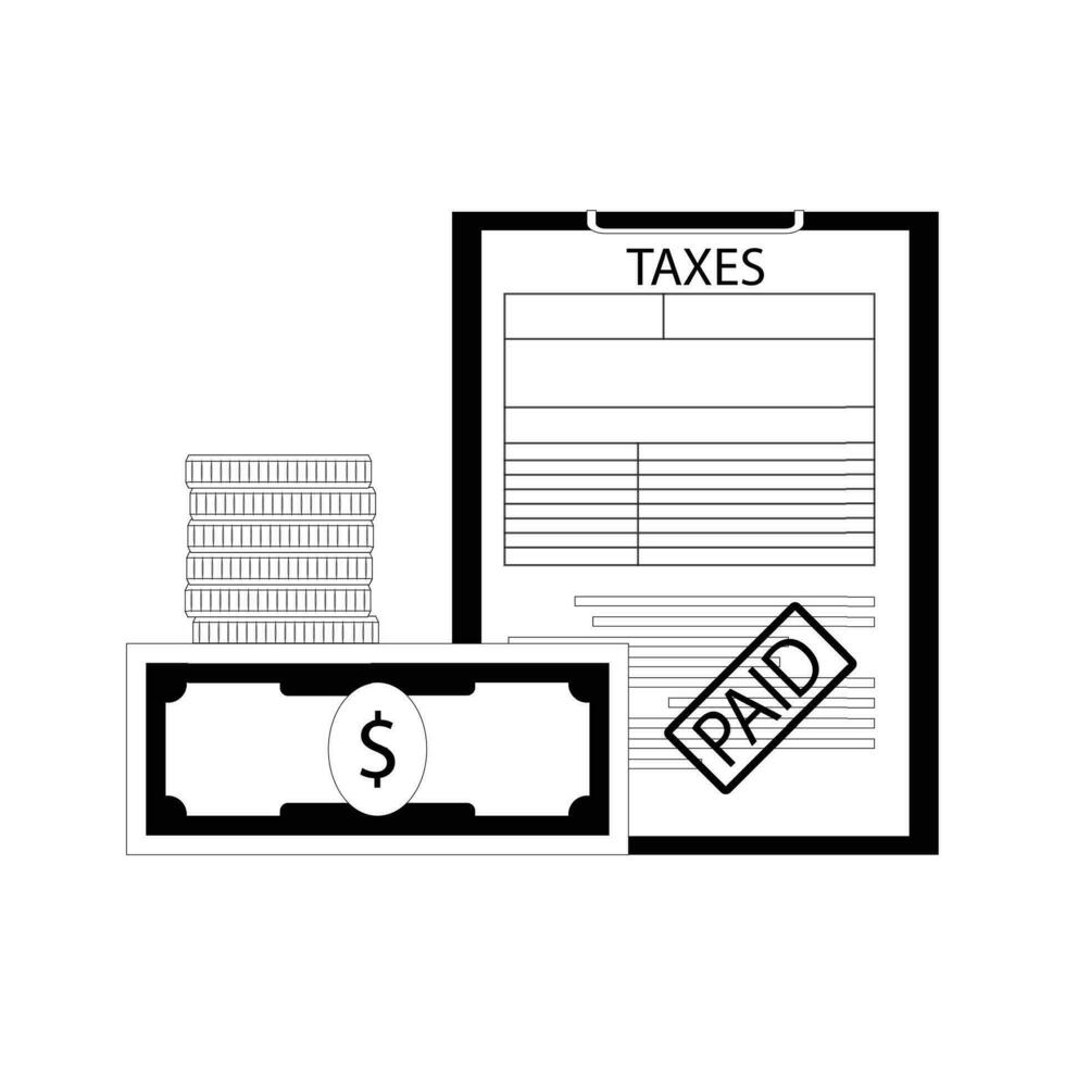 Taxes paid line art concept. Vector declaration tax, revenue treasure, banking statement illustration