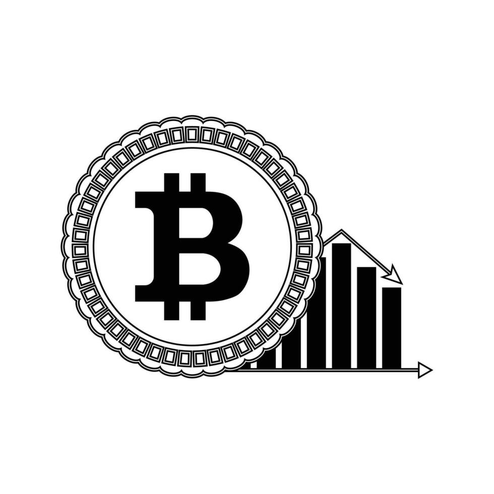 Price bitcoin down line style. Coin and chart arrow. Vector illustration