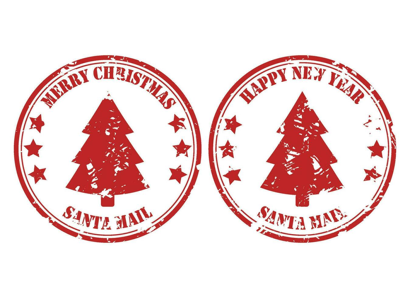 Papa Noel enviar correo caucho sello con Navidad árbol. vector regalo entrega impresión ilustración