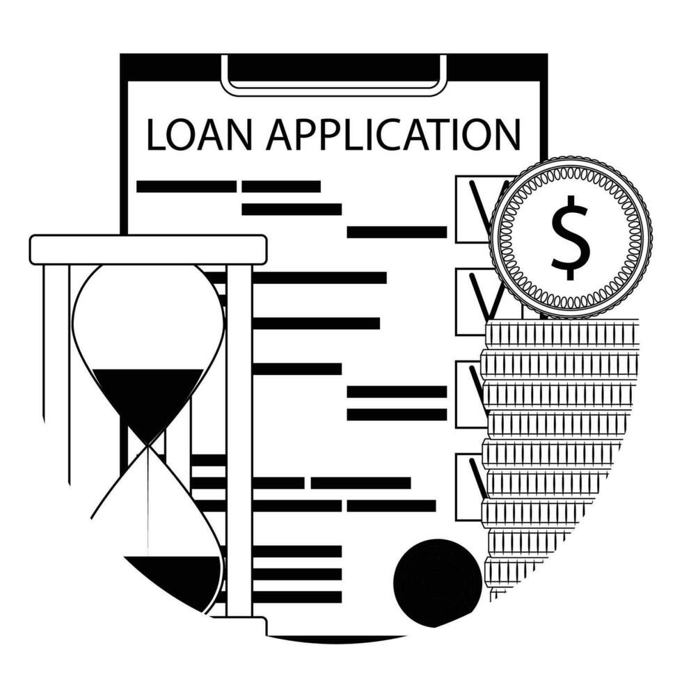 financiero Servicio de un préstamo línea icono aplicación préstamo solicitud formar y dinero. vector ilustración