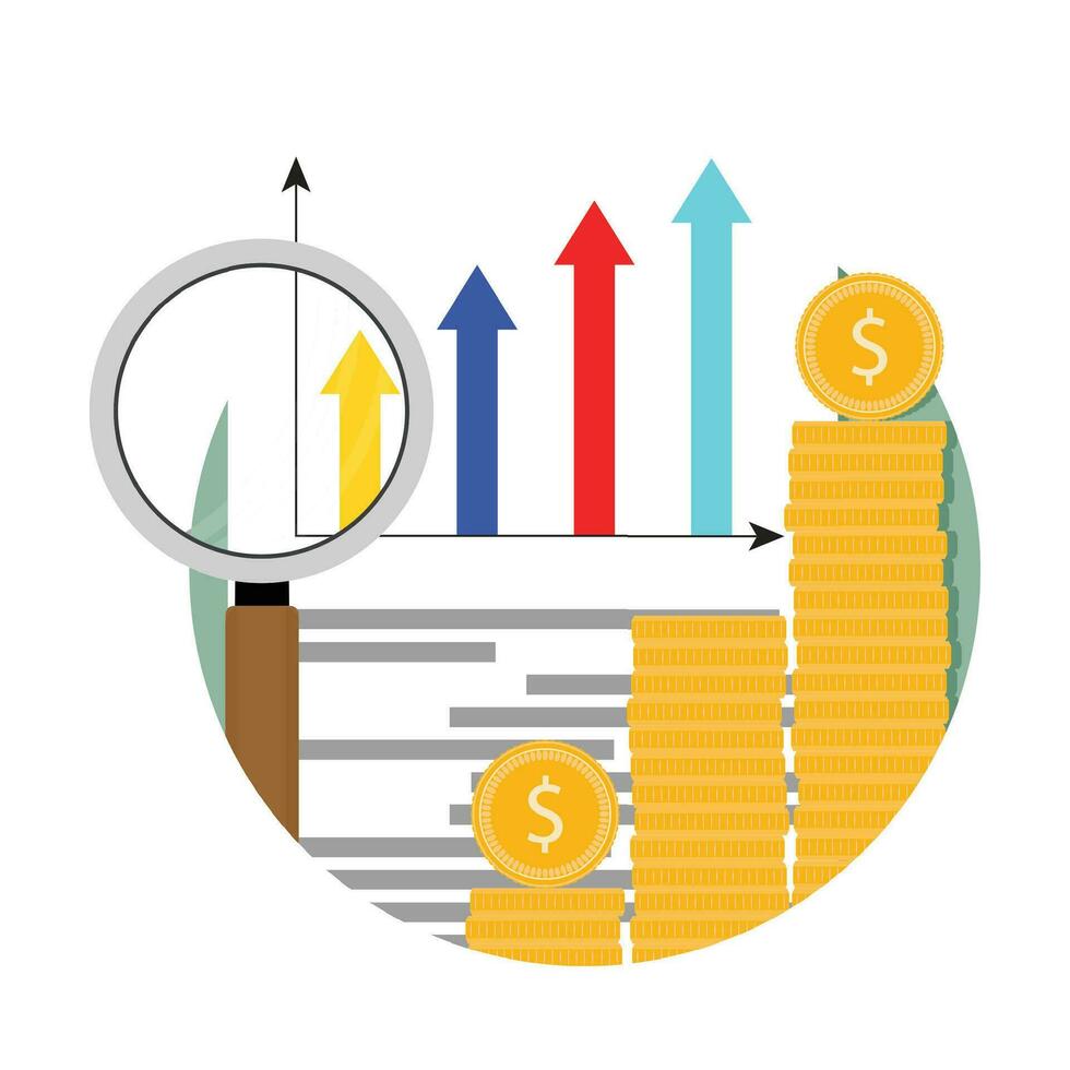 Growth market, financial analysis chart icon. Growth financial analysis, graph and diagram profit. Vector illustration