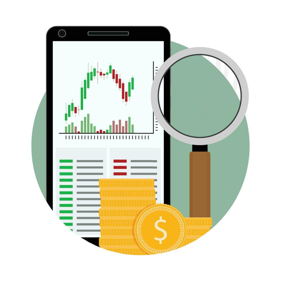 Analysis of financial exchange graphics, icon exchange trading. Vector illustration