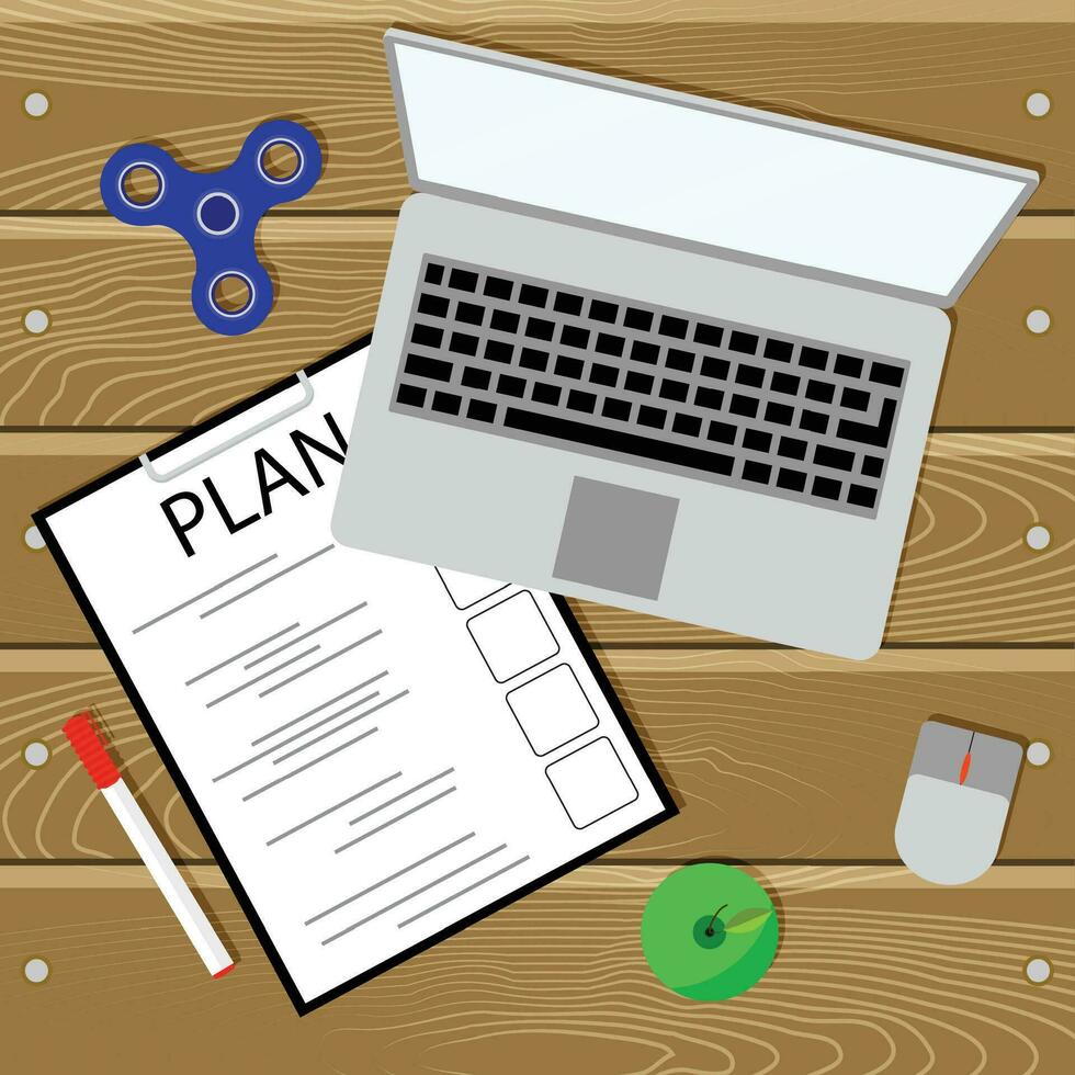 Plan with laptop. Planning management online, efficiency process, vector illustration