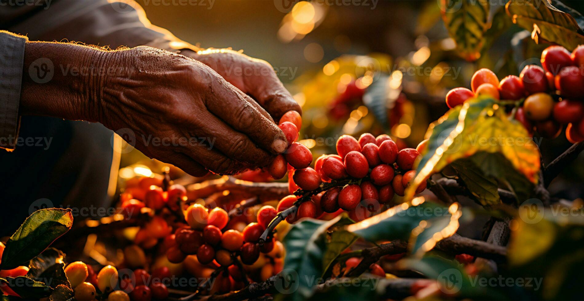 AI generated Coffee harvesting on a Brazilian plantation - AI generated image photo