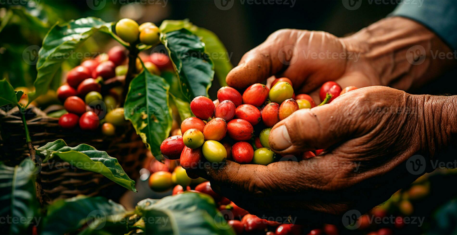 AI generated Coffee harvesting on a Brazilian plantation - AI generated image photo