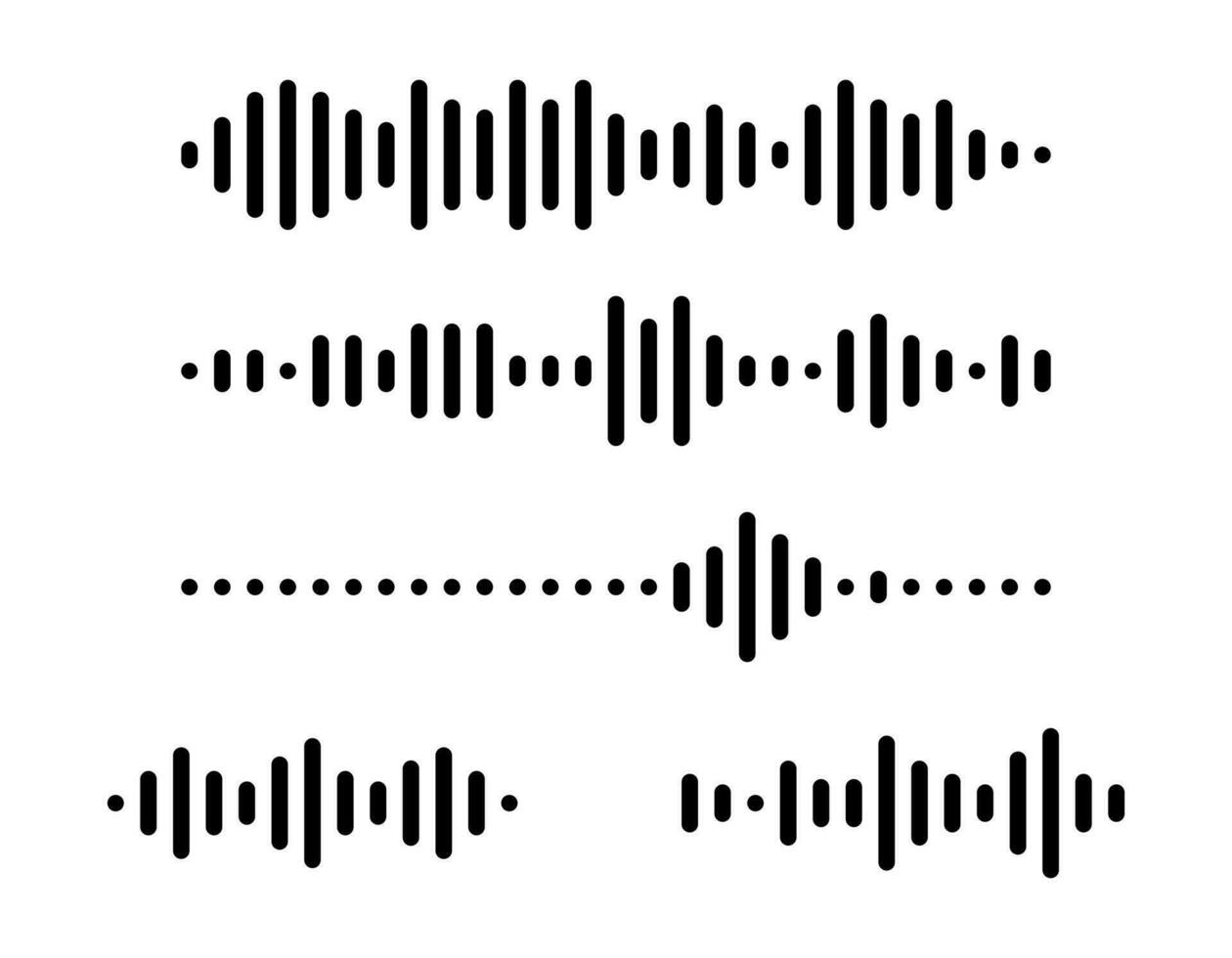 Sound wave or sound message. Set of music, podcast, radio shapes. Equalize graphics. Vector illustration.
